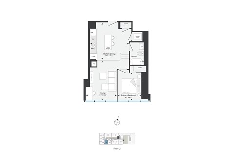 Floor plan for 1 bed, 1 bath, 572 sqft